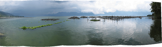 Maninjau järv ja tehislikud "kalakasvatussaared"